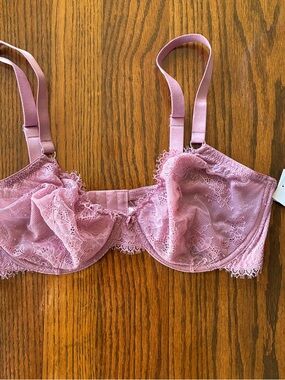 NWT Auden Lace Unlined Comfort Wire Demi Coverage Bra 38D Mauve Pink